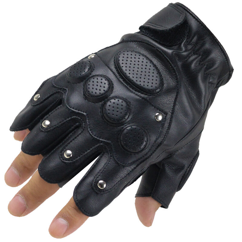 Summer Men Women Fingerless Tactical Gloves Half Finger Rivet Breathable Glove Unisex Adult Fingerless Mittens PU Leather Luvas