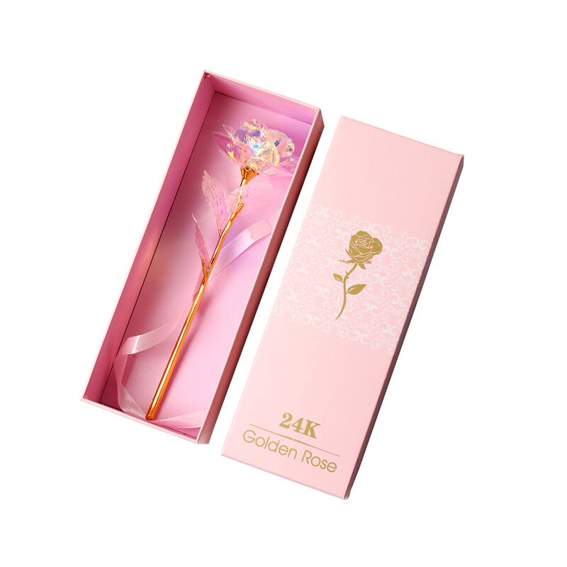 2021 LED, Rosa encantada, flor de lámina de oro de 24K eterna con cadena de luces de hadas en la cúpula para regalo de Navidad y Día de San Valentín