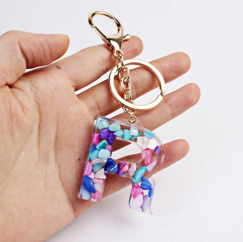 Mode Brief Keychain Trendy Kreative Bunte 26 Englisch Brief Initial Harz Handtasche Schlüsselring Zubehör Für Frauen