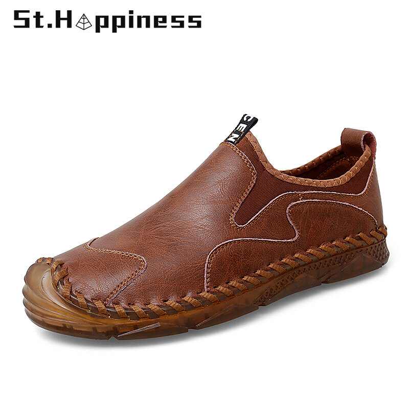 2021 nowych mężczyzna obuwie moda miękkie skórzane buty do jazdy samochodem marki Slip On płaskie buty mokasyny mokasyny męskie buty duży rozmiar 47