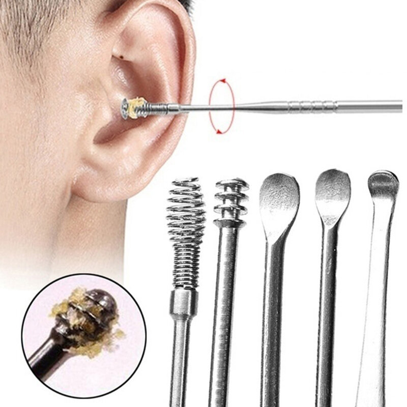 6 pçs ferramenta de remoção de cera de limpador de orelha varas de earwax removedor curette orelha picareta limpador de orelha colher de cuidados de saúde earpick