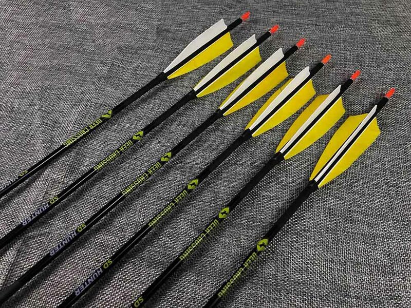 Flechas de carbono puro 6 peças, id6.2mm spine340, 5 polegadas, pena de peru, 75g, pontas compostas, arco tradicional de caça, acessórios