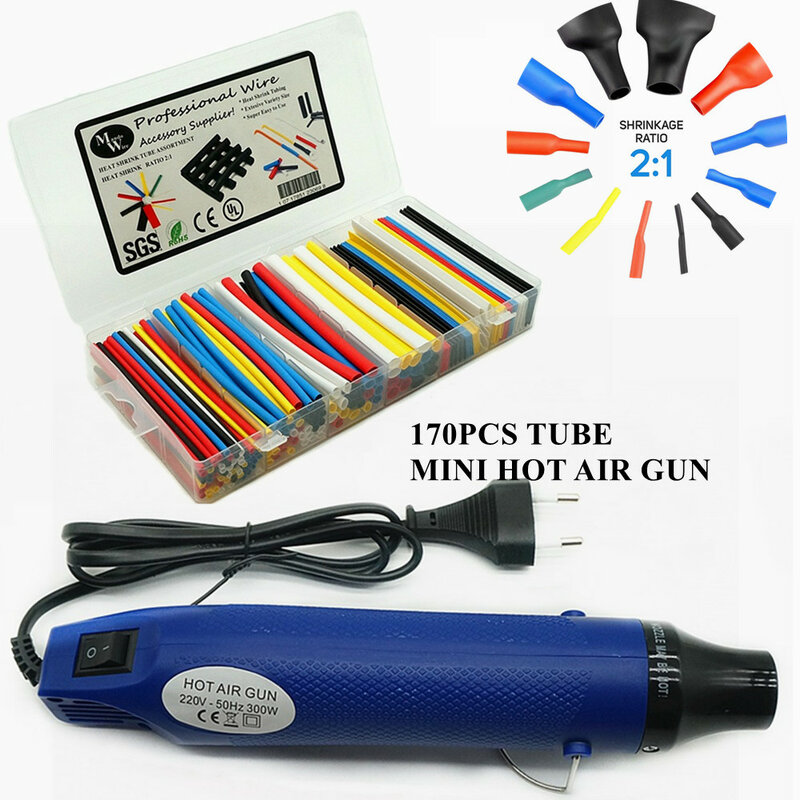 MINI pistola de aire caliente y poliolefina termorretráctil tubo de aislamiento retráctil tubo 2:1 de Kit de fundas de Cable puede compras de la gota