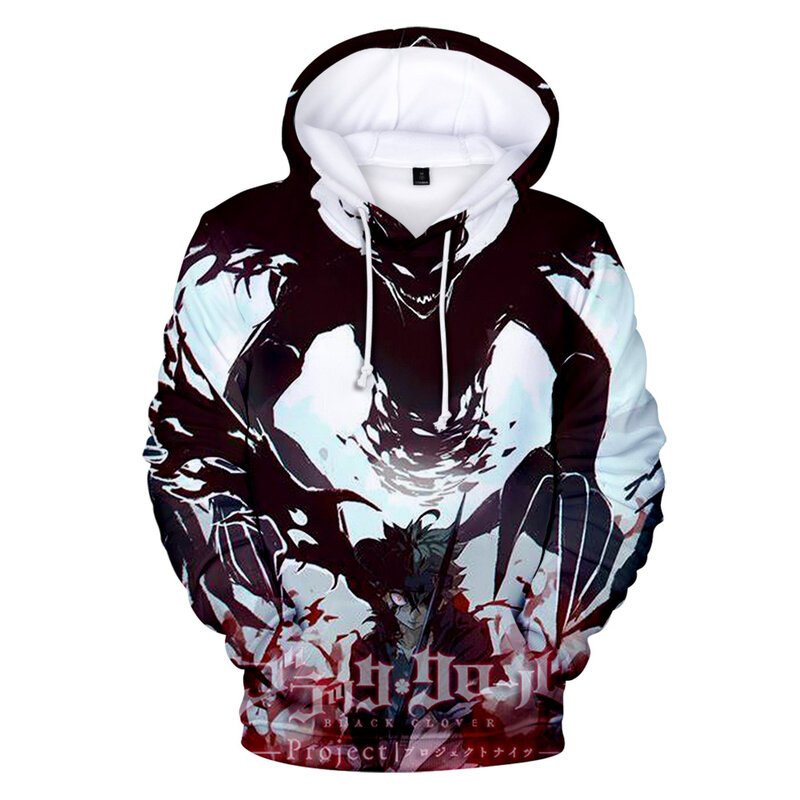 Anime preto trevo 3d hoodies homem/mulher outono moda harajuku estilo impressão hoodie trevo preto