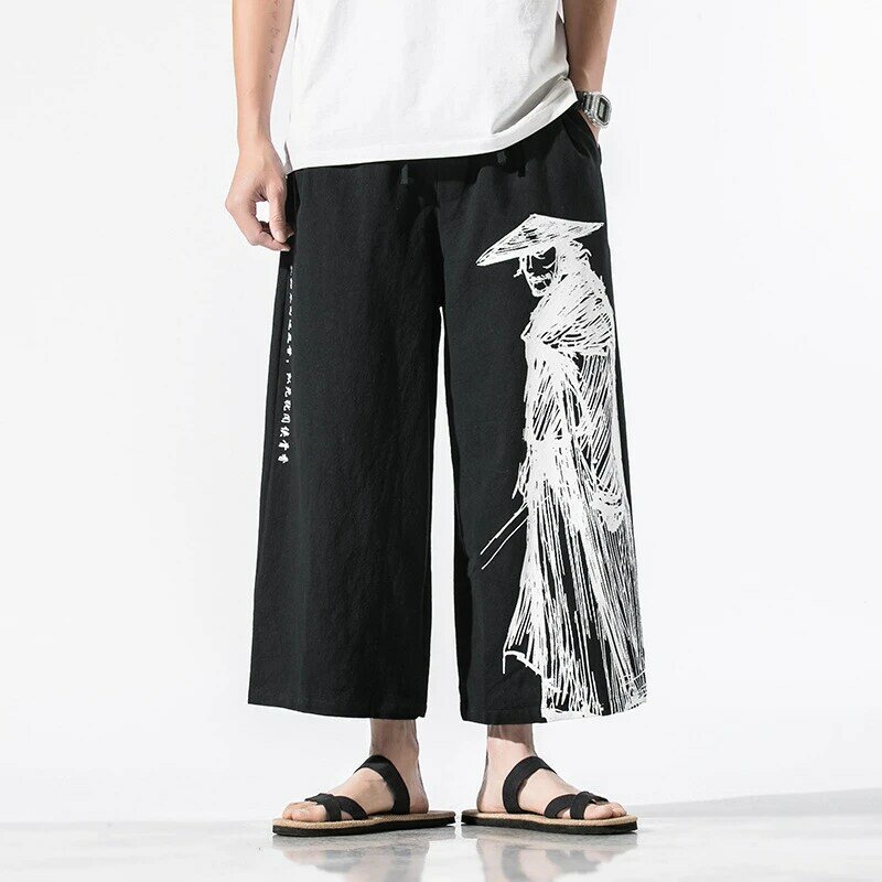 Spring Summer New Men Pants Novelty Print Bottoms Casual Wide Leg Pants Male Loose Trousers Cotton Comfy Streetwear M-5XL