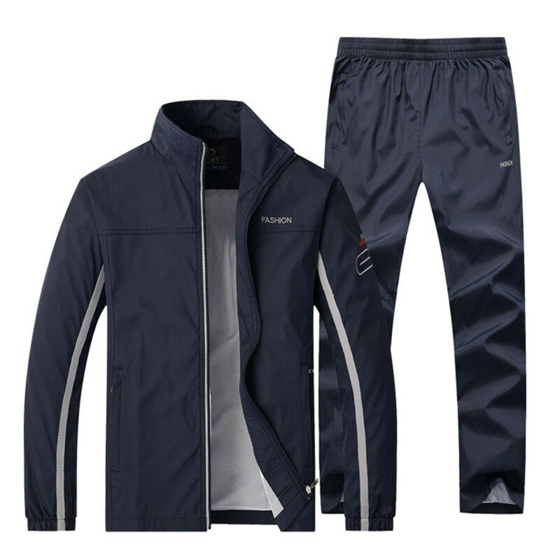 Novo terno de fato de treino masculino casual conjuntos ativos primavera outono correndo roupas 2pc jaqueta calças tamanho asiático L-4XL