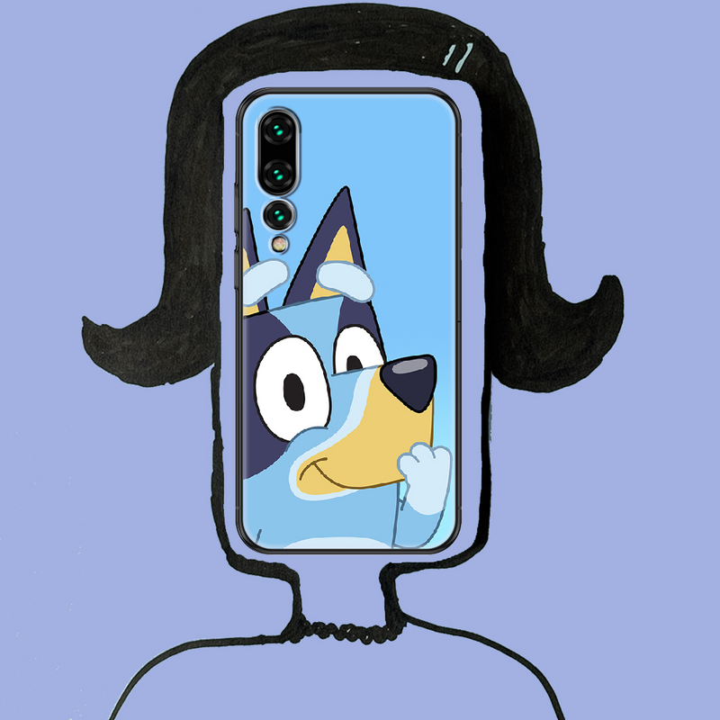 Capa de telefone bluey dos desenhos animados para huawei p companheiro p10 p20 p30 p40 10 20 z pro lite inteligente tendência preta de volta arte funda 3d celular capa