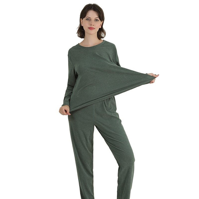 Pakaian Dalam Termal Pemanas Musim Dingin Baru 2020 7XL Set Piyama Hangat Ukuran Besar Pakaian Musim Dingin Elastis Beludru Pakaian Tidur Wanita Pakaian Rumah