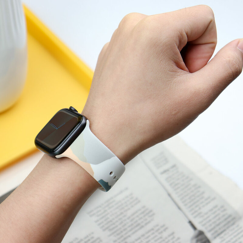 Pulseira de silicone para apple watch band 44mm 40mm 38/42mm impressão relógio inteligente pulseira para iwatch série 7 6 5 4 3 se acessórios