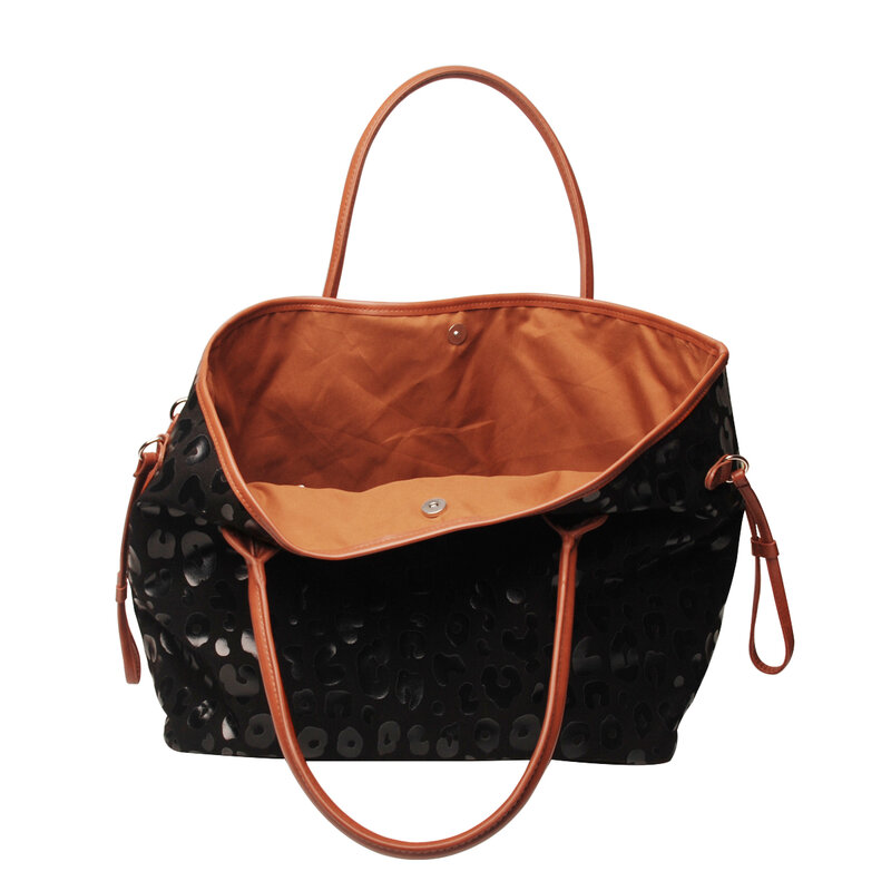 Black Leopard Tote Bags Women Casual Canvas Purse Cowhide Tote Bag Animal Print Cheetah Shoulder Handbag For Women Fashion Bag