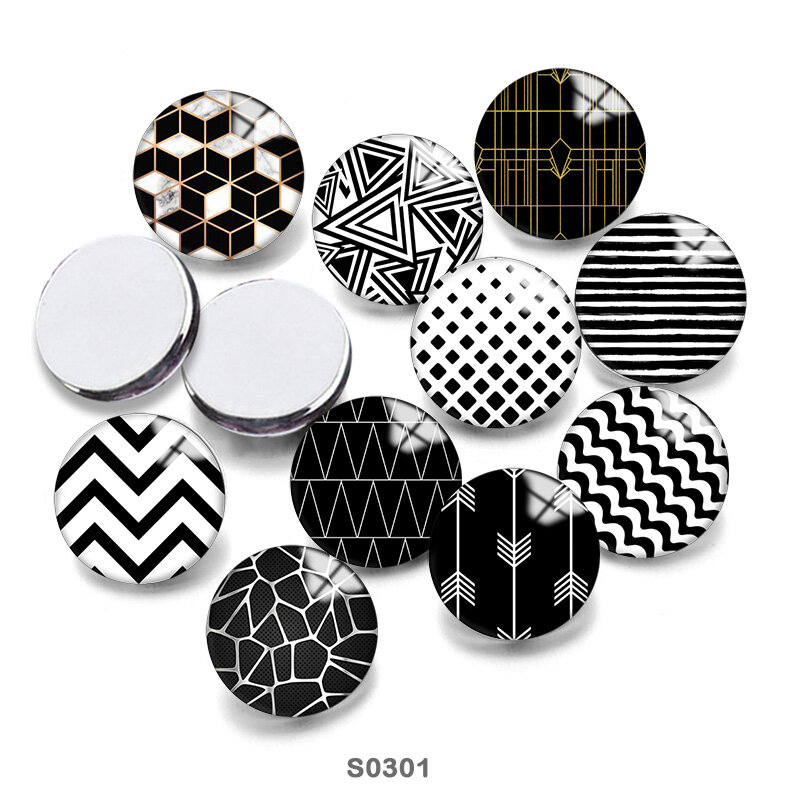 Black Geometry Mix 12mm//18mm/20mm/25mm Round photo glass cabochon demo flat back Making findings     S0301