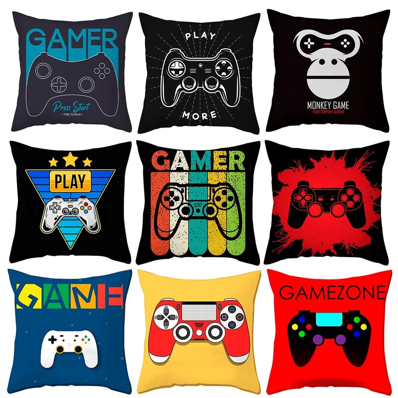 Black Game Controller Keyboard Pattern Cushion Cover Pillowcase For Living Room Bedroom Sofa Cushion Cover Decorative Pillows