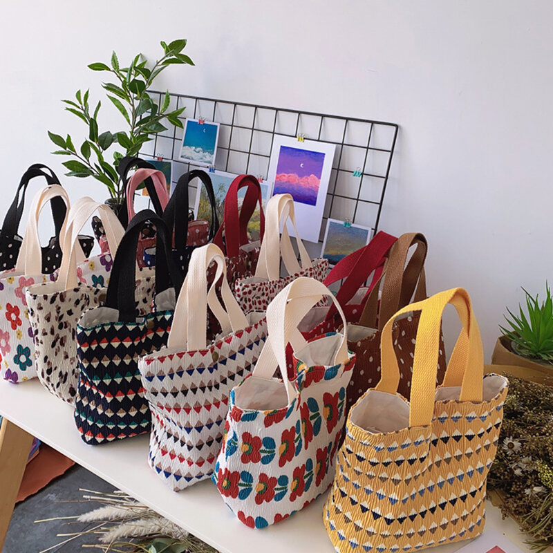 Women Printed Shopping Bag Female Canvas Cloth Shoulder Bag Environmental Storage Handbag Reusable Foldable Eco Grocery Totes
