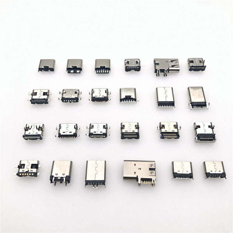 24 Model Micro USB Tipe C Konektor DIY Set Perempuan Laki-laki Pengisian Dock Port Plug Type-c 6p16p24p Soket Jack untuk Xiaomi Huawei