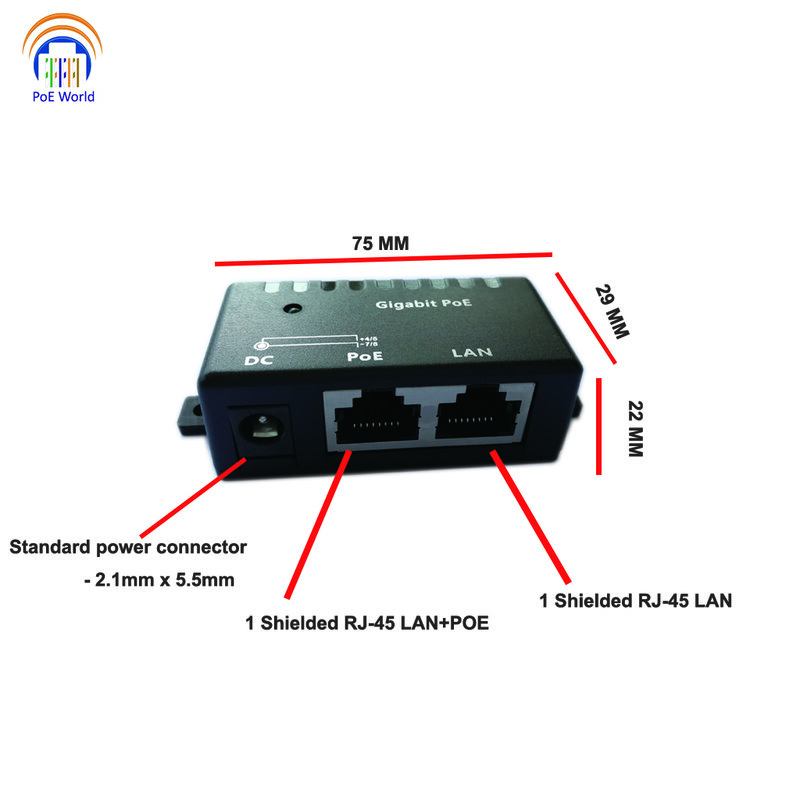 Inyector PoE 802.3af, divisor, Gigabit, 24V, 48V, inyector pasivo con conector de RJ-45 DC de 2,1x5,5mm para cámara IP, teléfonos VOIP