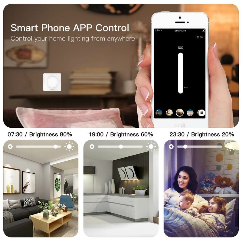 New WiFi Smart Rotary Light Dimmer Switch Brightness Memory Smart Life/Tuya APP Remote Control Works with Alexa Google EU