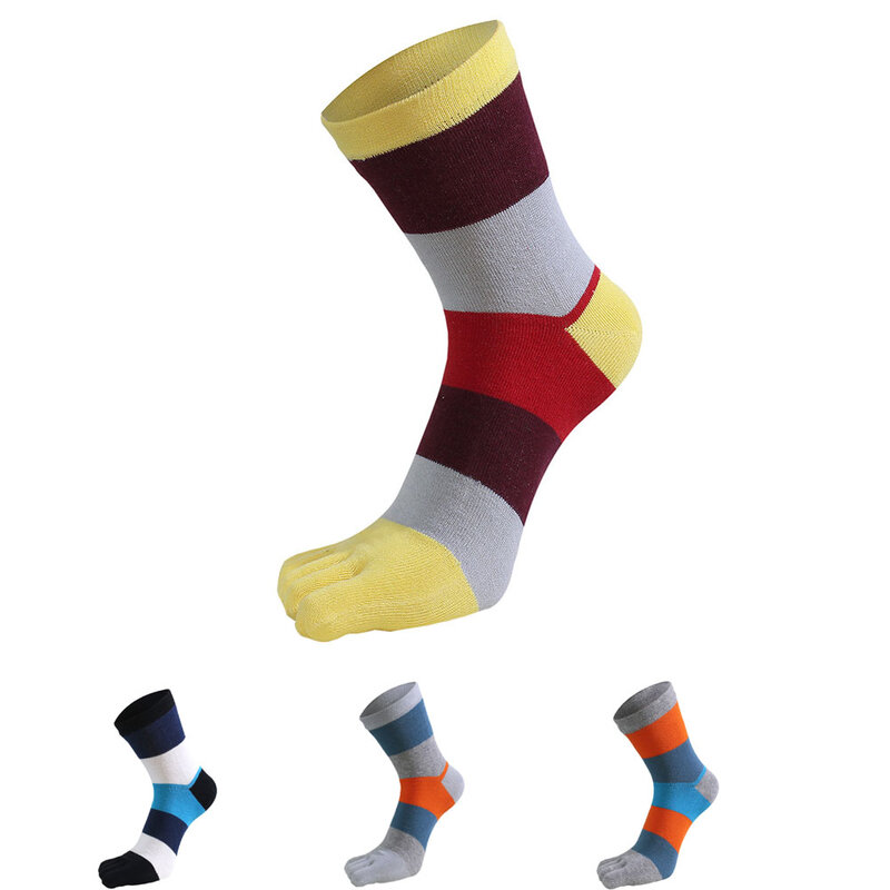 Five Finger Socks For Mans Cotton Street Fashion Socks With Toes Striped Colorful Party Dress Long Socks gifts for Men