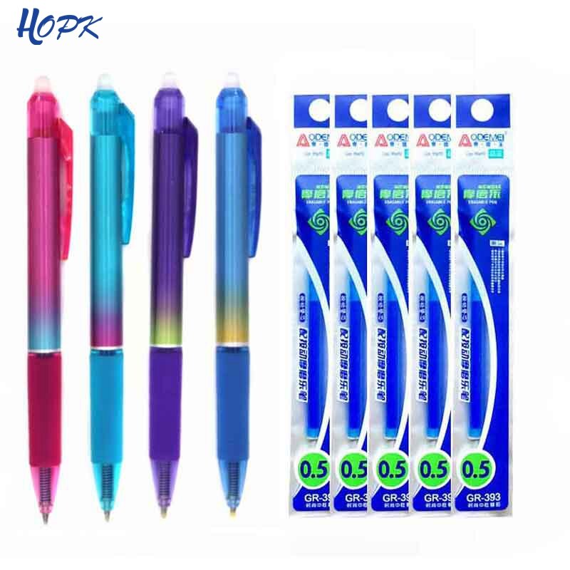 9 unids/set 0,5mm bolígrafo borrable recargable azul tinta de bolígrafo borrable lavable manija bolígrafo para la escuela suministros de oficina papelería