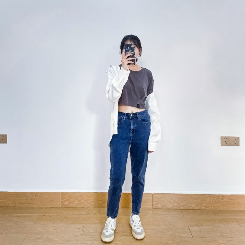 Chic Casual tasche a vita alta donna Jeans dritti pantaloni Streetwear pantaloni lunghi in Denim Femme 2021 primavera nuova moda pantaloni