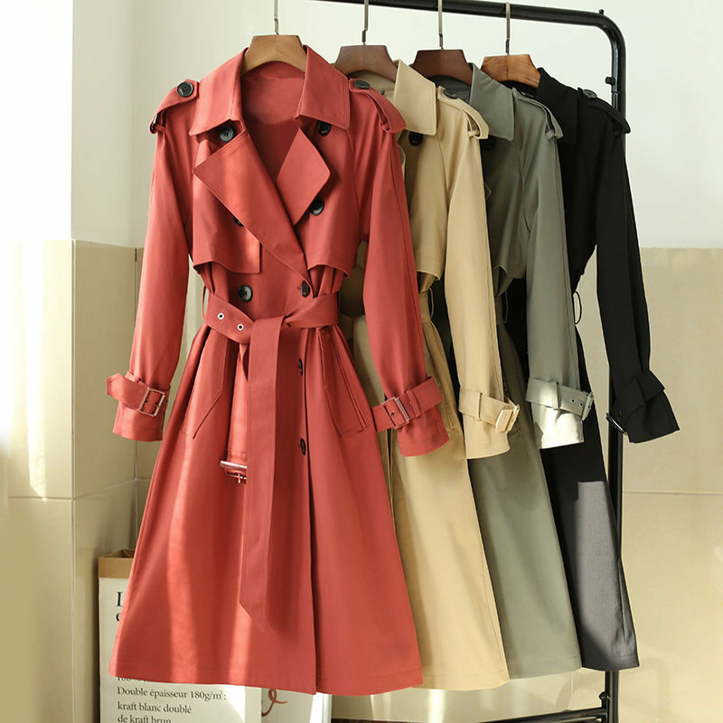 Las mujeres es una línea elegante Trench abrigo doble-Breasted chaqueta manto de Damas chaqueta primavera y otoño prendas de vestir exteriores gris abrigo estilo coreano