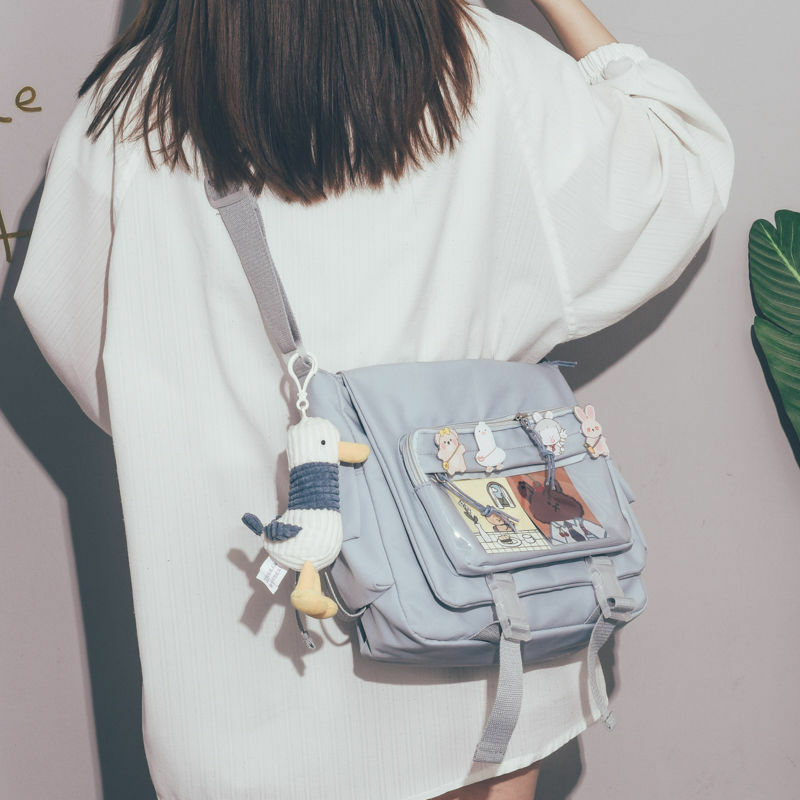 Große-Kapazität Student Class Messenger Leinwand Tasche Weibliche 2021 Neue Japanische Harajuku Einfarbig Briefträger Schulter Ins Tote Tasche