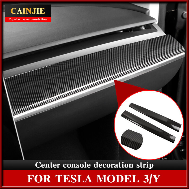 Stiker Dekoratif untuk Model Tesla 3 2021 Aksesori Konsol Tengah Mobil Model Y Serat Karbon ABS Model3