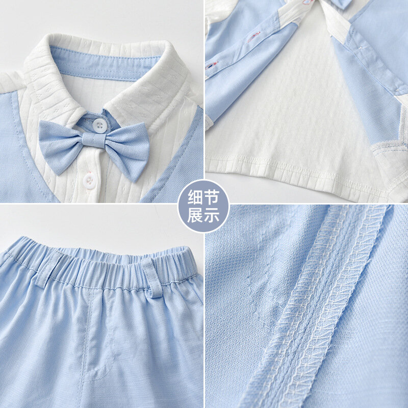 Yg 브랜드 아동복 2021 새로운 여름 한국 패션 나비 넥타이 짧은 소매 탑과 반바지 두 조각 세트