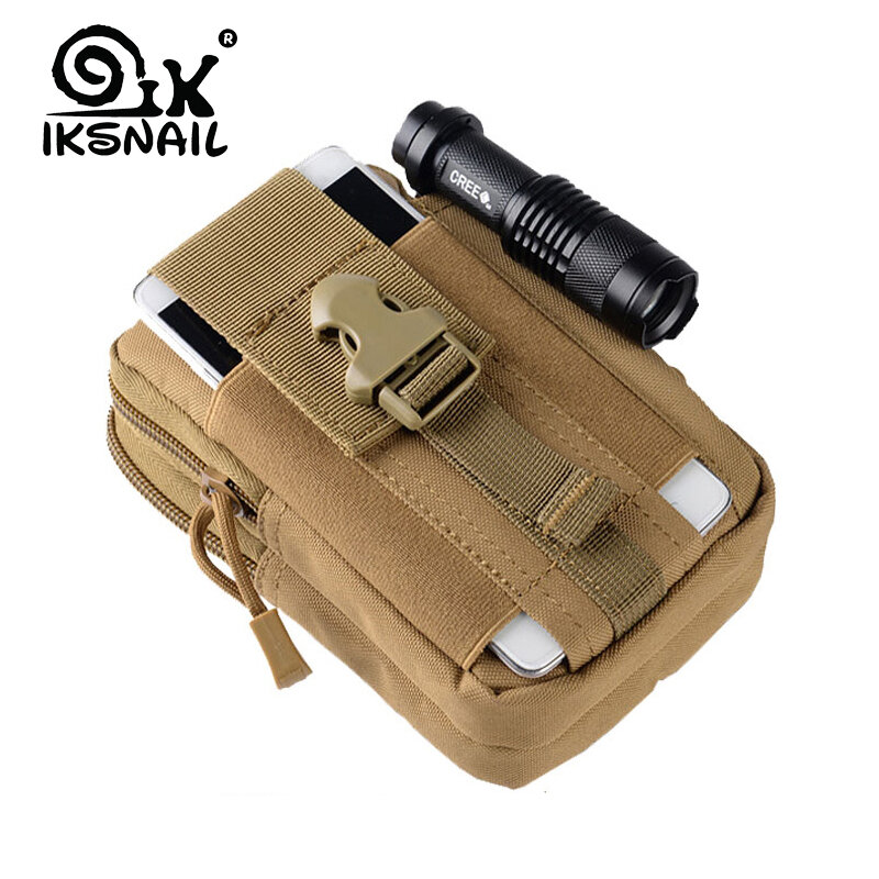 Isknail-bolsa tática para trilhas, ajustável na cintura, com espaço onde cabe celular iphone, estampa militar, para atividades ao ar livre