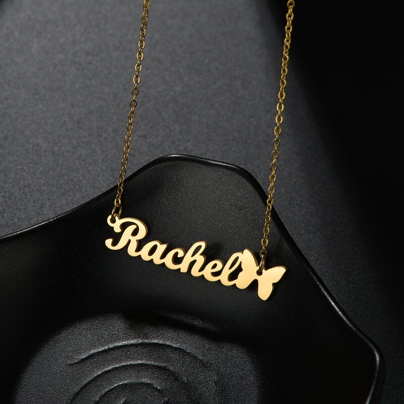 Acheerup New Customized Name Necklace Butterfly Chain Pendant Personalized Letters Stainless Steel Jewelry Nameplate Women Gift