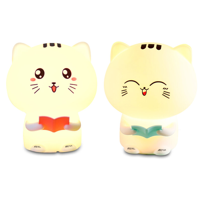 Cat Pattern Remote Control Touch Sensor Patting Tap Night Light Lamp Bedroom USB Colorful Lights  for Children Baby