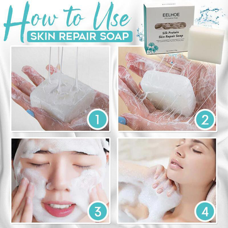 Jabón de Reparación de la piel Natural hecho a mano con proteína de seda, 100g, elimina el maquillaje ligero, mejora y repara la piel, jabón de limpieza hecho a mano