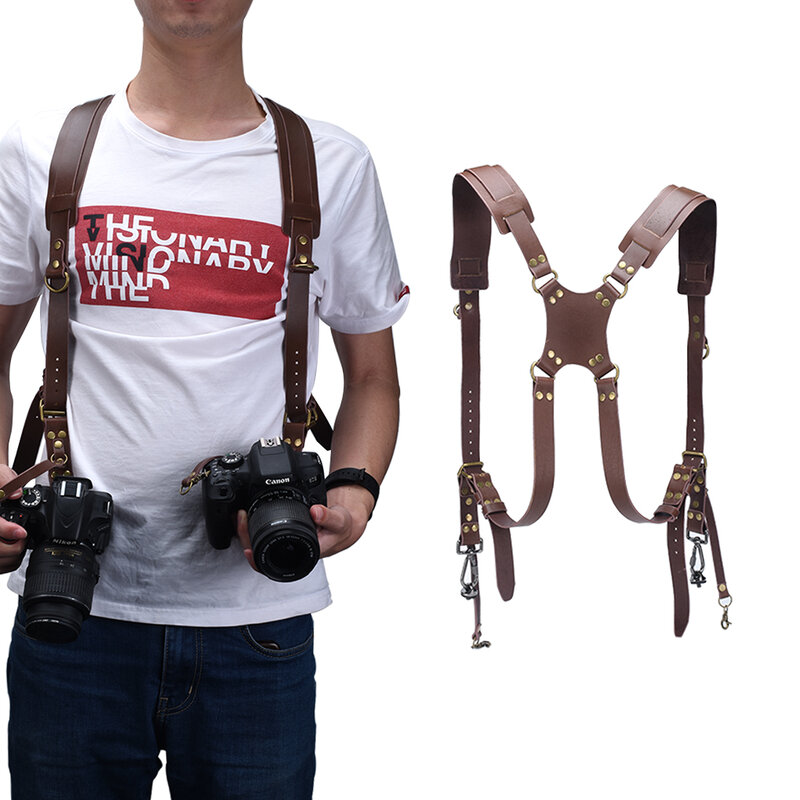 Sangle en cuir pour appareil photo numérique DSLR, Double bretelle d'épaule, accessoires de photographie, harnais pour appareil photo, design de pointe
