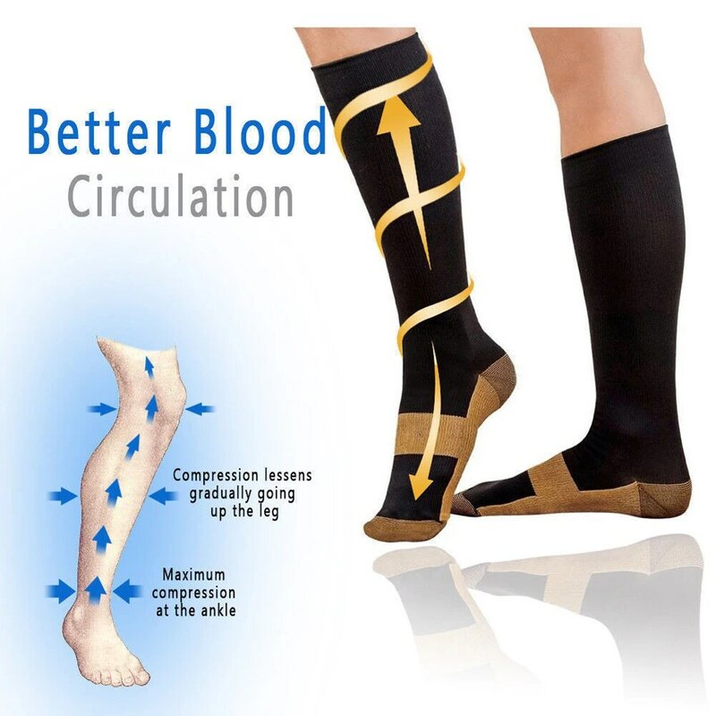 Calcetines de compresión de cobre para hombre y mujer, calcetín deportivo Unisex de 20-30mmHg, soporte para graduación, S-XXL y adultos