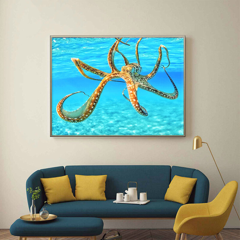 Peinture à l'huile par numéros de poulpe dans l'océan, tableau coloré zéro, peint à la main, cadeau Unique, décor de maison, DIY bricolage