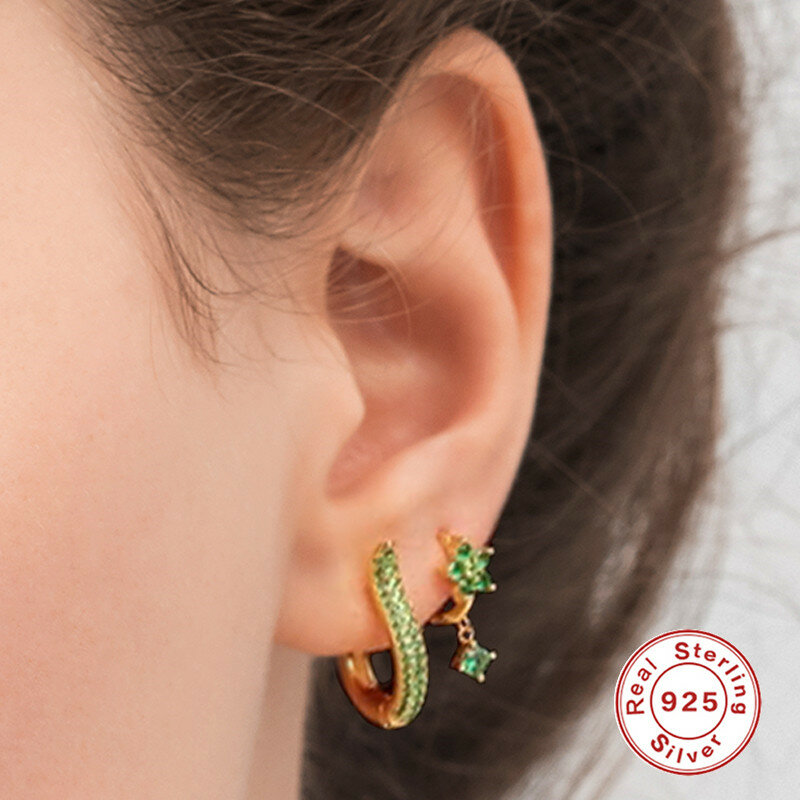 ROXI Ins Heißer Grün Element Hoop Ohrringe für Frauen 2021 925 Sterling Silber Kristall Earing Emaille Huggie Ohrringe Schmuck Aros