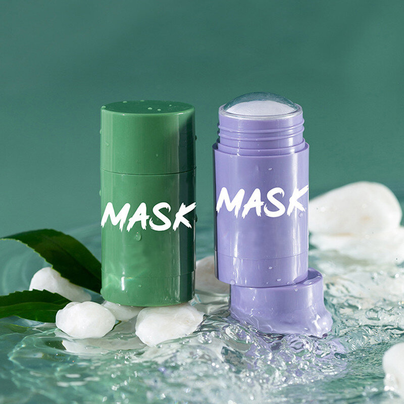 หน้ากากสีเขียว Stick Green Tea Cleansing Purifying Clay Stick Mask Oil Control Anti-Acne มะเขือยาว Moisturizing หน้ากากชาเขียว stick