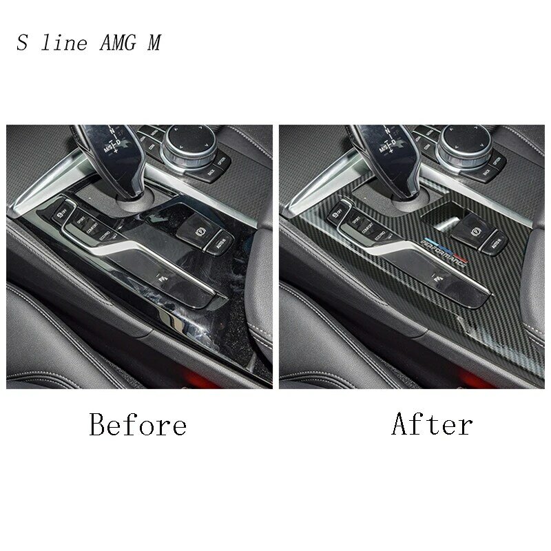 Console central do carro painel de mudança engrenagem capa guarnição para bmw série 5 g30 g38 fibra carbono para m desempenho adesivos acessórios automóveis