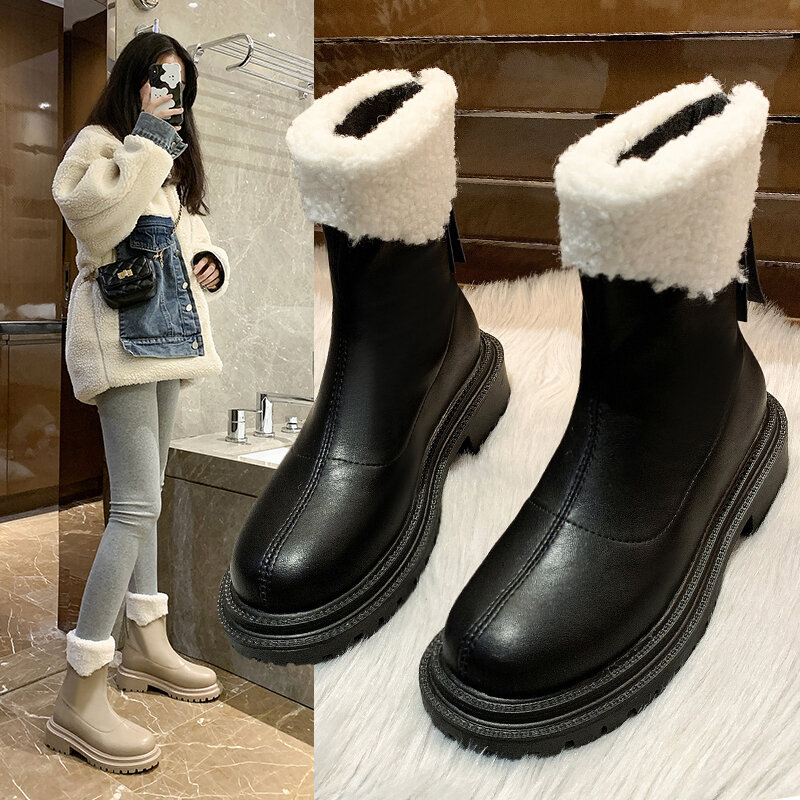 Sexy Women's Autumn Winter Boots 2021 New Fashion Fur Boots For Women PU Leather Black Borwn Ankle Boots Female Designer