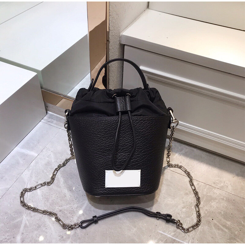 Fashion Designers Clutch Bags For Women Real Leather Shoulder Bags Have Number Metal Chain New Drawstring Cowhide Bucket Bags