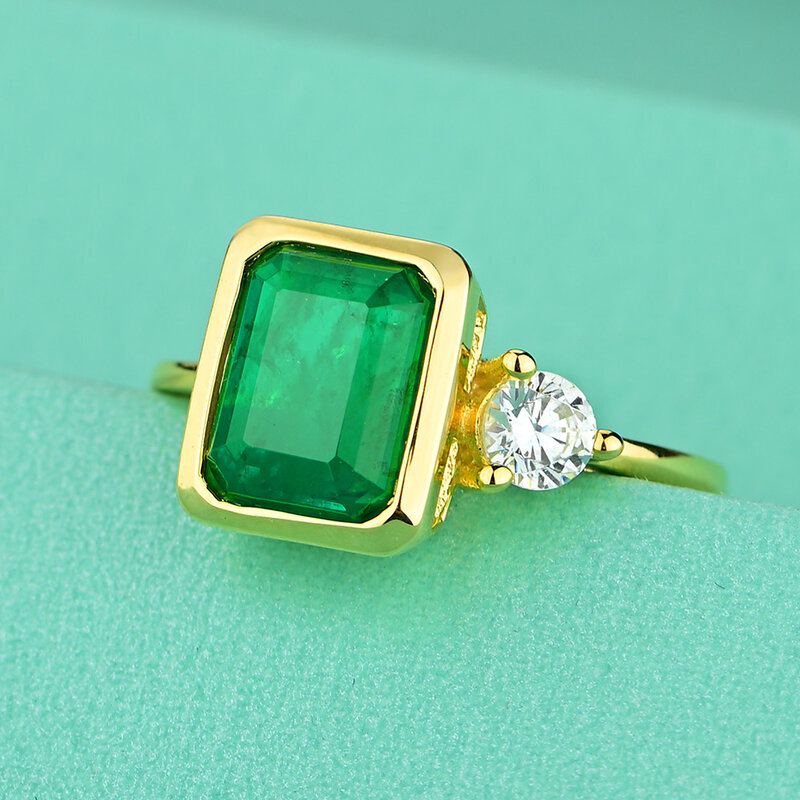 Anello di smeraldo colombia di sintesi in oro 18 carati placcato Vintage per donna anello di fidanzamento con smeraldo in argento Sterling 925 gioielleria raffinata