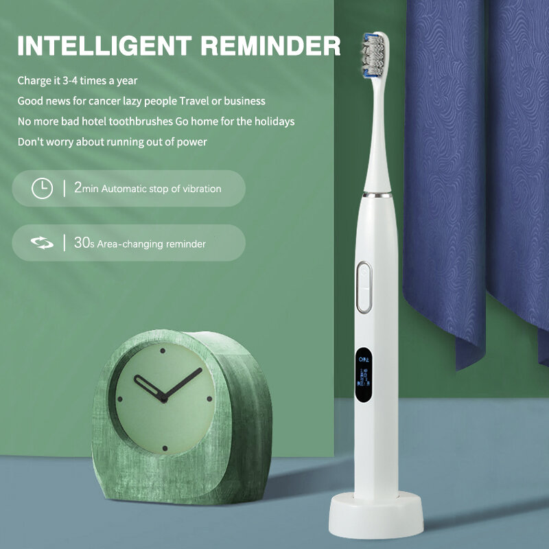 Boyakang inteligente sonic escova de dentes elétrica 6 modos limpeza inteligente timing ipx8 à prova dwaterproof água dupont cerdas indução carregamento