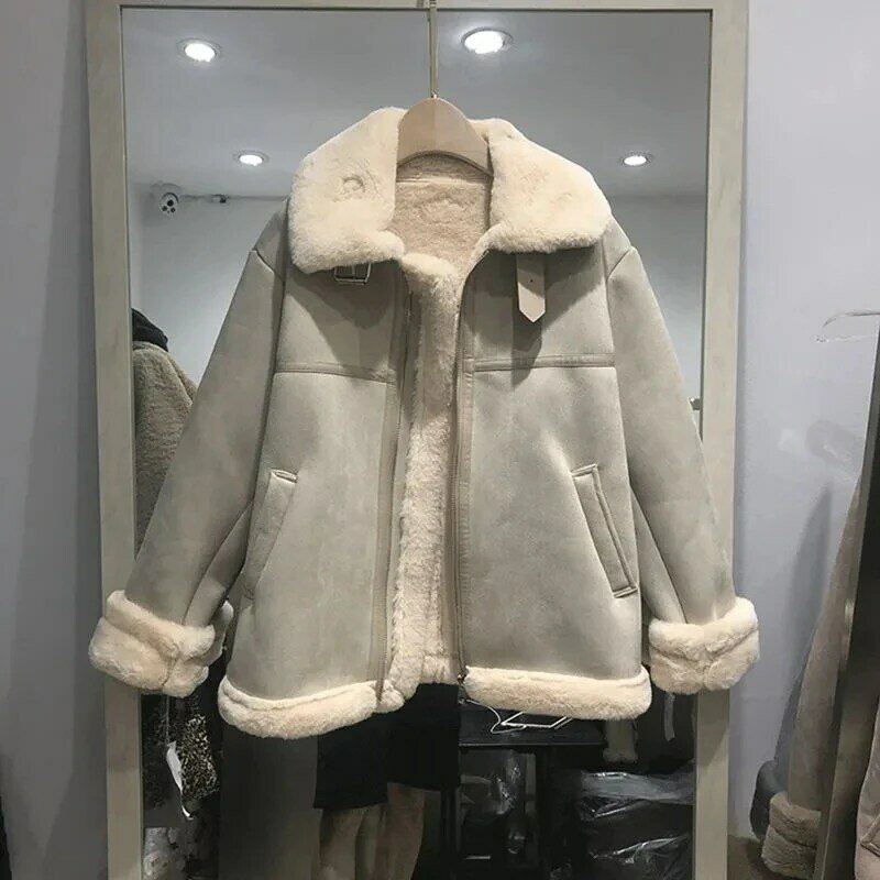 Nova chegada camurça jaqueta de couro feminino outono inverno quente mais casaco de veludo mulher jaqueta de pele do falso outwear casual solto jaqueta 5xl