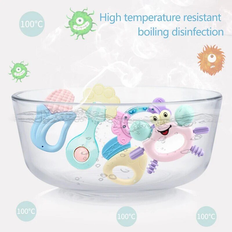 Grzechotki dla niemowląt grzechotki Jingle Shaking Bell zabawki dla niemowląt dla 0-12 miesięcy noworodki grzechotki dla dzieci gryzak Grip Handbell zabawka dla malucha