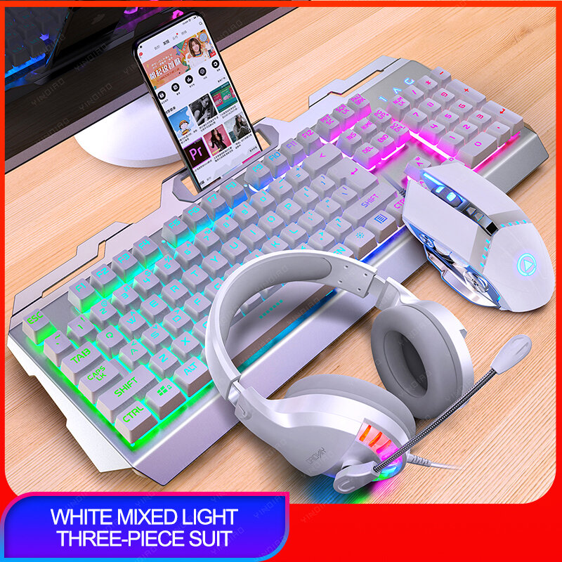 V2 Gaming Keyboard Mouse Headset Set Mechanical Feel Game 104 Keys Keyboards 3200DPI Mice Headphone Combos for PC Gamer