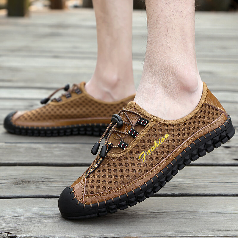 Zapatos de agua de tela de malla transpirable para hombre, calzado antideslizante con banda elástica, para natación y pesca, talla 38-48