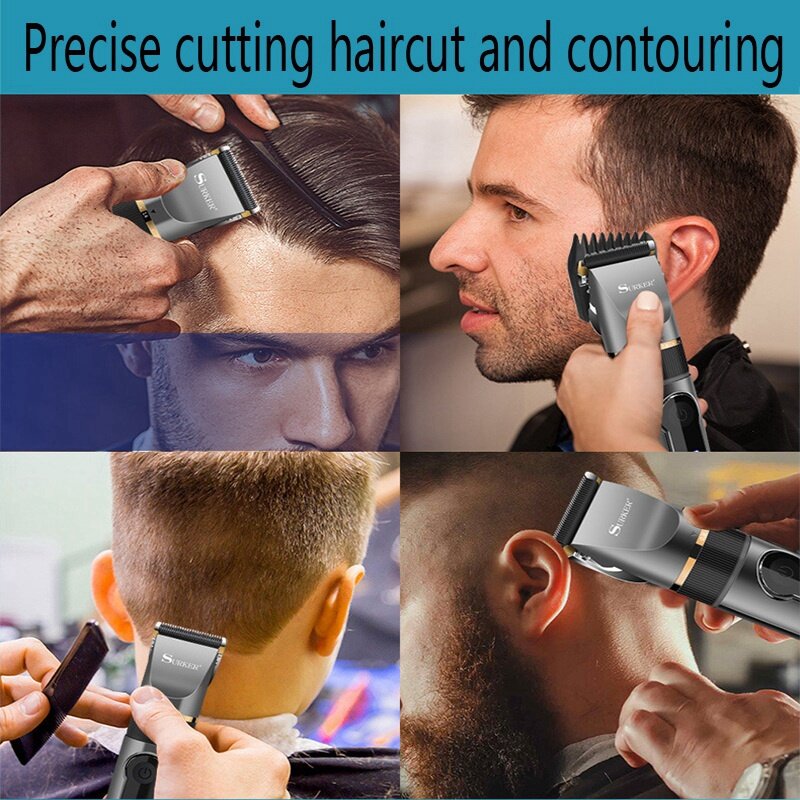 Surker máquina de cortar cabelo elétrica cerâmica profissional fino ajustável aparador cabelo baixo ruído máquina corte cabelo navalha