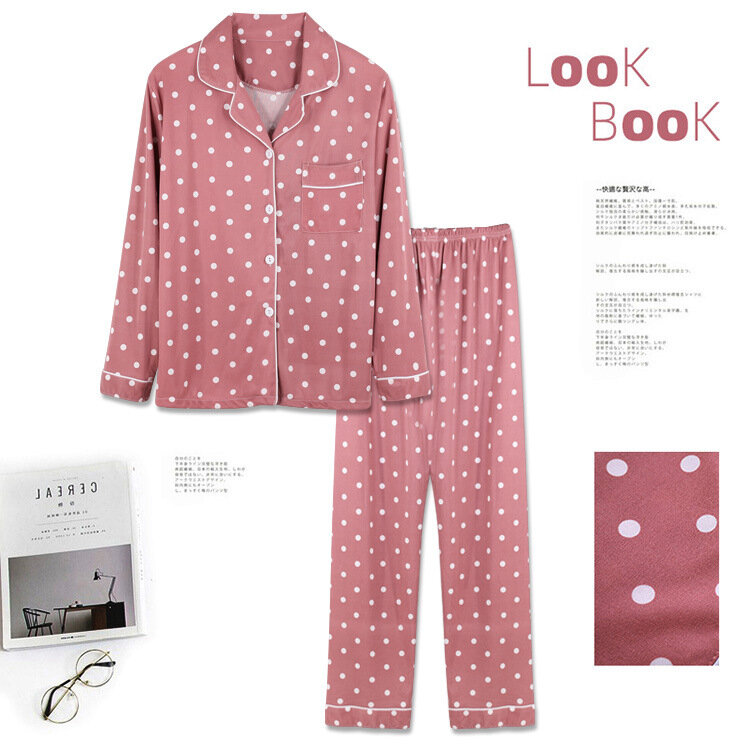 Woman Long Sleeve Pajamas Autumn cotoon Long Sleeve Trousers Suit Printing Fashion Pyjamas Set