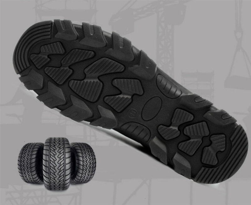 Sapatos de segurança masculinos com biqueira de aço, calçados pretos respiráveis e confortáveis para trabalho, moda anti-esmagamento