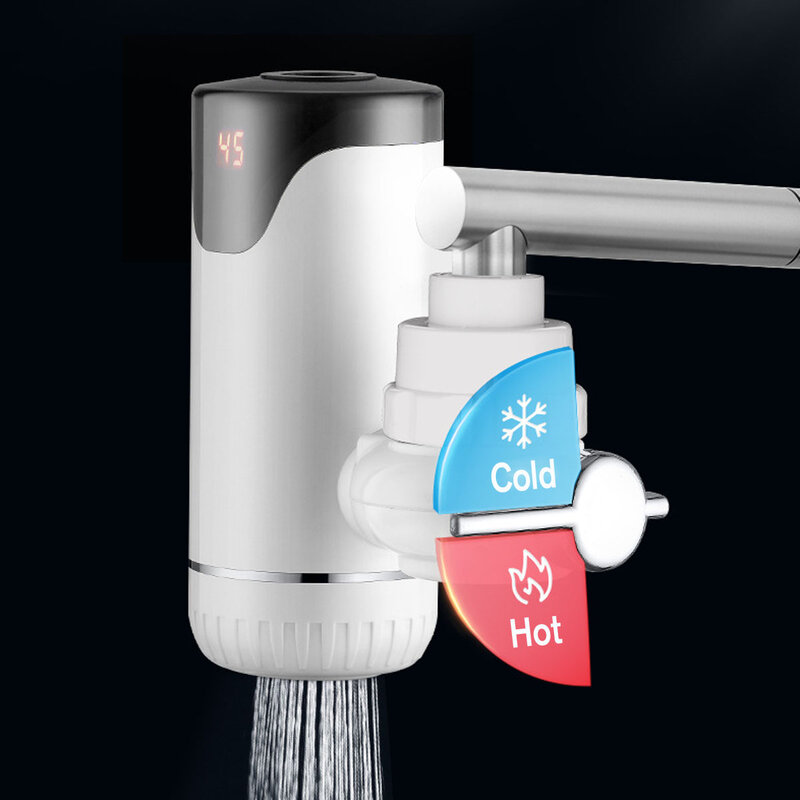 30s 인스턴트 Tankless 전기 주방 온수기 탭 빠른 난방 뜨거운 차가운 따뜻한 물 디지털 디스플레이 누출 보호기