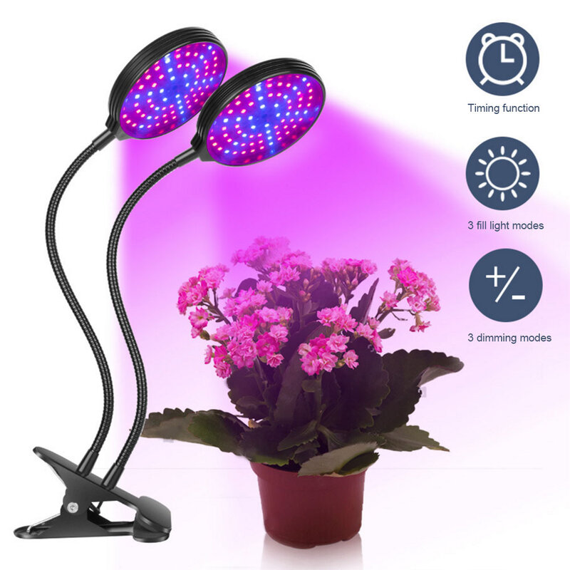 Lâmpada led para cultivo de plantas, 1/2/3 cabeça, dimerizável, iluminação para estufa, temporizador, espectro completo, plug eu/us